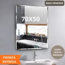 Espelho Bisotê Decorativo Retangular 80X60 ou 70X50cm Chanfrado 20mm + iten de Instalação para Banheiro Sala e Decoração