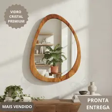 Espelho Organico Oval Grande 80X60cm Moldura em Madeira Natural Luxuoso