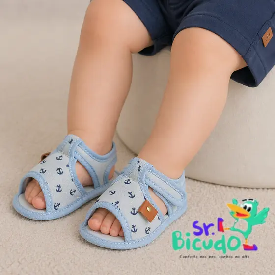 Sandália masculina infantil menino bebê para o calor desenho de âncora