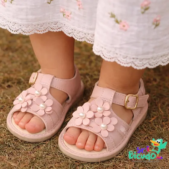 Sandália feminina bebê florzinha para batizado
