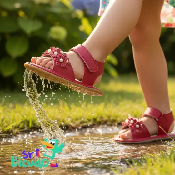 Sandália infantil baby menina flor margaridinhas delicada