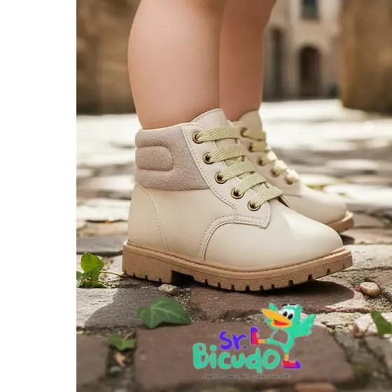 Bota coturno com cadarço infantil menino acabamento de camurça