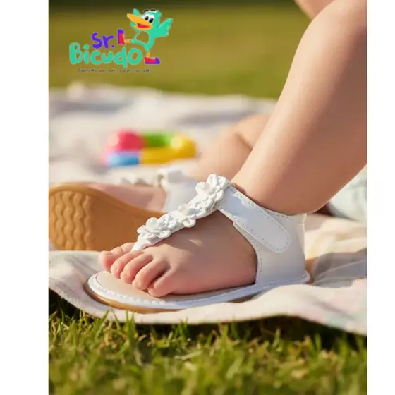 Sandália delicada dedinho menina bebê para batizado flor