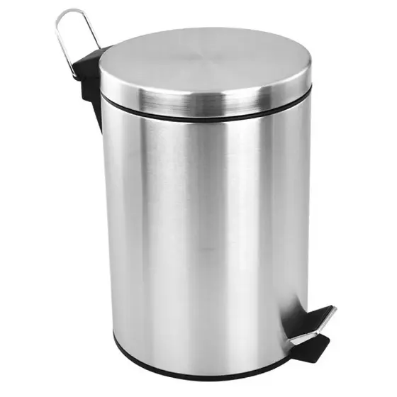 Vittak Lixo Lixeira Redonda 12L Inox Balde Cesto Removível Alça Pedal Banheiro Escritório Cozinha