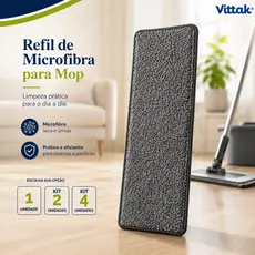 Vittak Refil para Mop Flat Spray Microfibra Reutilizável Lavável Ideal para Limpeza de Piso Casa Cozinha Banheiro