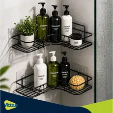 Porta Shampoo Banheiro e Cozinha Suporte Canto Metal Com Adesivo Sem Furo