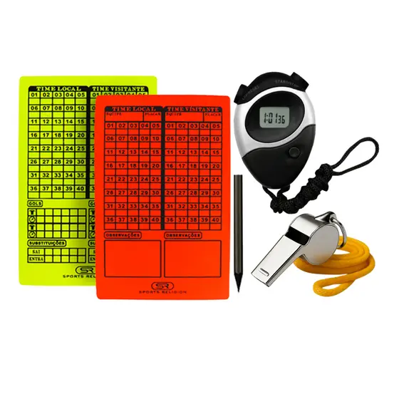 Cartão Arbitro Futebol  + Apito Metal com Cordão + Cronômetro Progressivo Digital