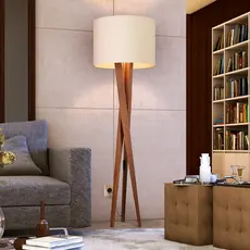 Luminária Abajur Tripé De Chão Paris Com Cúpula E Pés De Madeira Sala De Estar Escritório Decoração