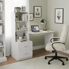 Escrivaninha Mesa Computador 2 Prateleiras 2 Gavetas Compacto Ônix Escritorio Quarto Home Office