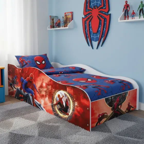Cama Infantil Adesivada Carro 100% MDF Meninos Spiderman Homem Aranha Com E Sem Colchão