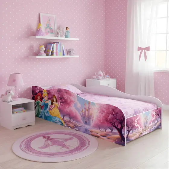 Cama Infantil Carro Princesas Meninas Quarto Decorativo Adesivada 100% MDF Com e Sem Colchão