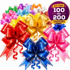 Kit 100/200 Laço Fácil Mágico Grande Para Presente Lacinho Pronto Fita Colorido Várias Cores e Tamanhos