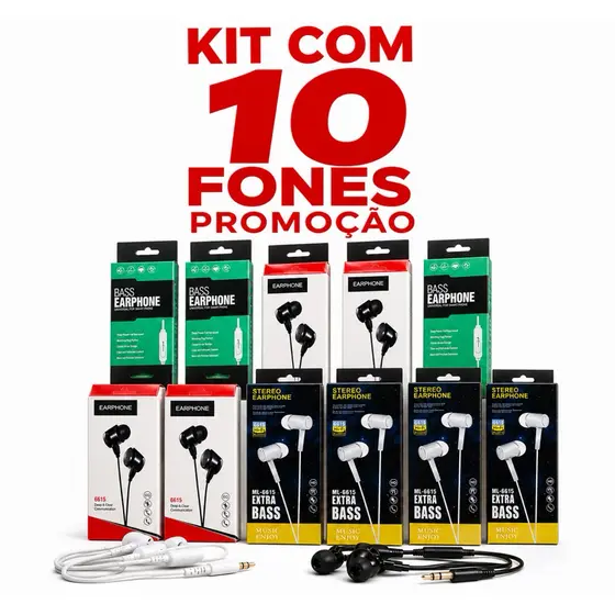 Kit 10 PEÇAS fone ultra bass, COM MICROFONE (ATACADO).