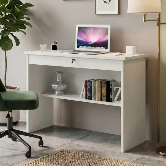 Escrivaninha 1 Gaveta Com Chave Orquidea Mesa Escritório Home Office Quarto