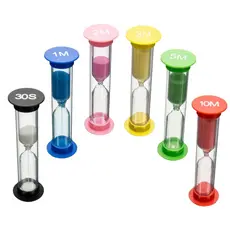 Kit 6 Mini Ampulheta Decorativa Infantil De Areia Temporizador Relógio 30 Seg. 1 2 3 5 10 Minutos
