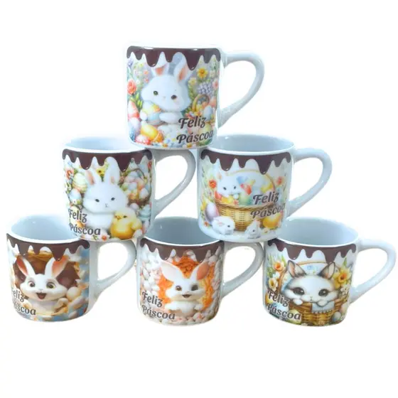 Jogo 6 Canecas Xícaras 100ml - Páscoa - Porcelana