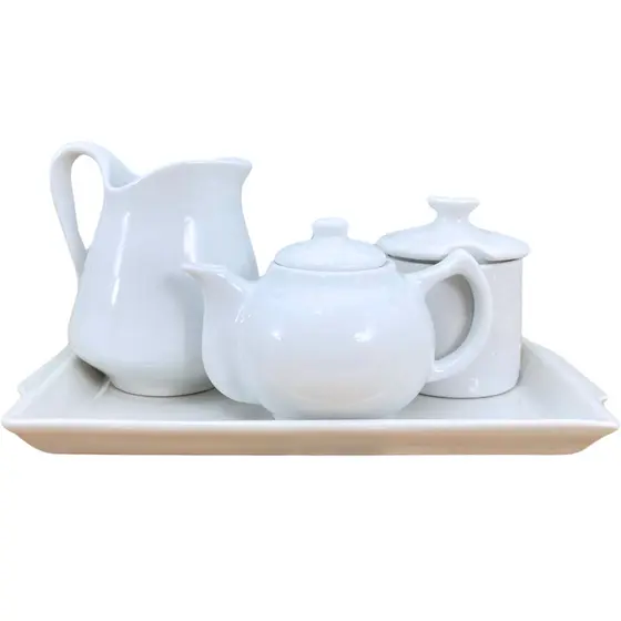 Jogo Café Chá Mesa Posta 4 peças Kit Porcelana Branca