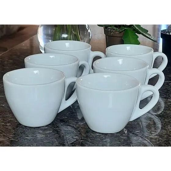 Kit Jogo 6 xícaras Café 80ml Cônica - Porcelana branca