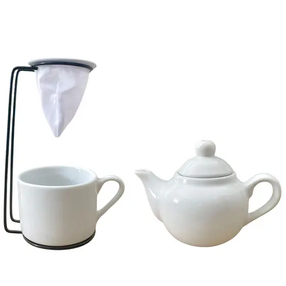 Kit Completo Café Sem Pressa - Bule 300ml + Coador com Suporte Aramado + Xícara 200ml