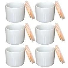 Kit 6 Porta Treco / Condimentos / Mantimentos 200ml - Potes Porcelana Tampa Pinus