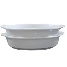Kit 2 Travessas Refratárias Redondas com alças - Porcelana branca -  (AxL) 3,5CM x 15,5CM (2)