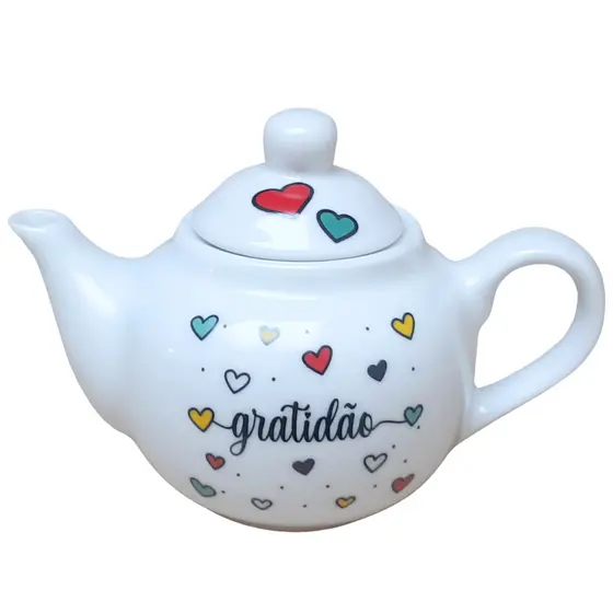 Bule Chaleira 500ml Gratidão - Porcelana decorada