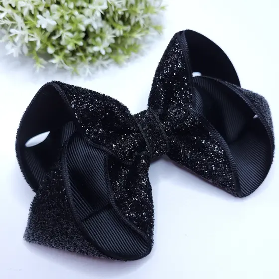 Laço Infantil Luxo Preto - Pretinho Básico Nada Básico com brilho - Laço de Menina Tamanho G