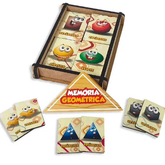 Jogo da Memoria - Jogo Infantil Tema Geométrico - Brinquedo de Madeira Maninho