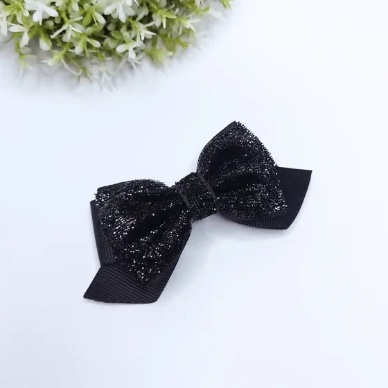 Laço Infantil Luxo Preto - Pretinho Básico Nada Básico com brilho - Laço de Menina Tamanho P