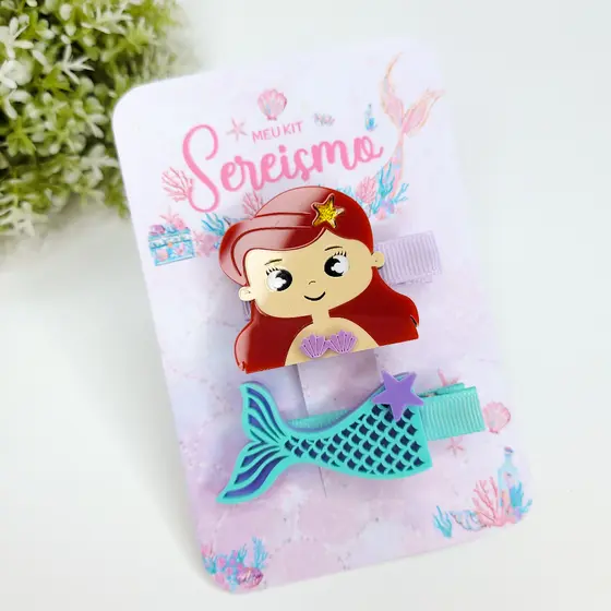 Hair Clips Ariel Alta Qualidade - Acrílico Tema Sereia - Clip de Cabelo - Presilha