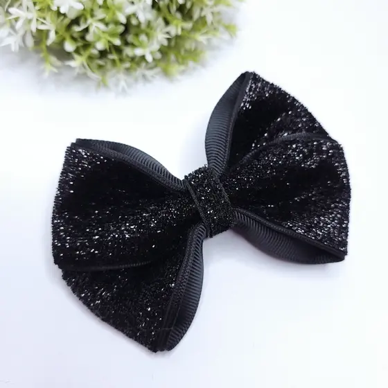 Laço Infantil Luxo Preto - Pretinho Básico Nada Básico com brilho - Laço de Menina Tamanho M