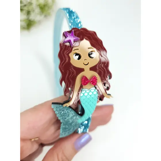 Tiara Sereia Ariel Acrílico ALTA QUALIDADE Arco Infantil Fundo do Mar