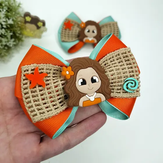 Laço Infantil Moana M Bico de Pato / Xuxinha / Presilha / Lacinho de Menina Festa Aniversário