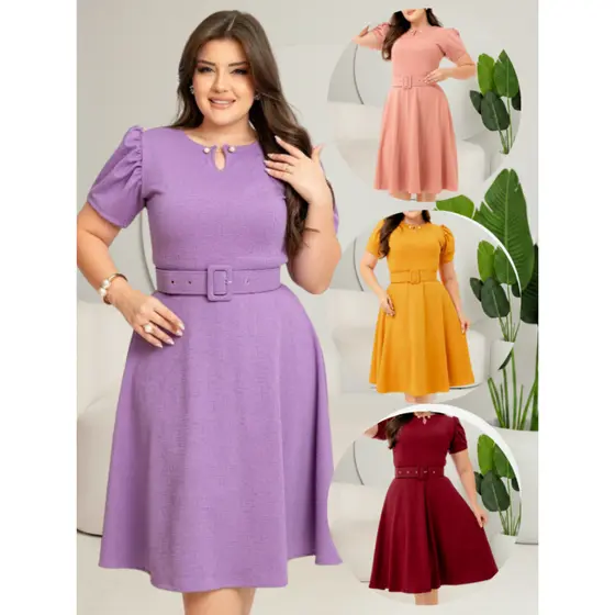 Vestido Godê Pérola Com Manga Princesa Perfeito Acompanha Cinto Lindas Cores
