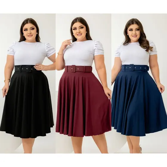 Saia Midi Godê Acompanha Cinto P Ao Gg Moda Feminina Brás