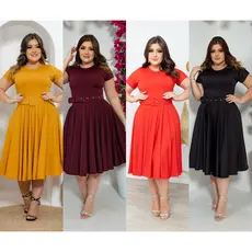 Vestido Midi Godê 360º- Cores Lisas - Acompanha Cinto -Tamanho P ao G3 - Via Brás