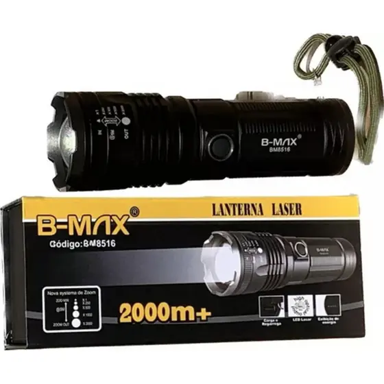 Lanterna Tática Laser Led Super Hiper Potente +2000 Metros de Distância Profissional Policial BM8516