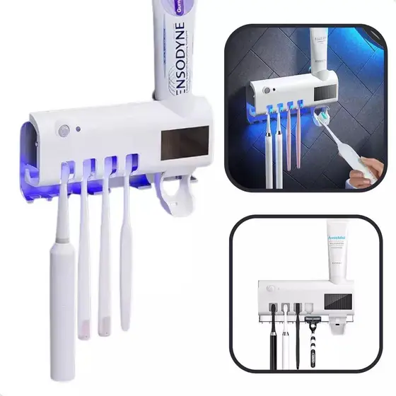 PORTA ESCOVA DENTES ESTERILIZADOR Aplicador Pasta de Dente Suporte Dispenser Escova Com Esterilizador Uv