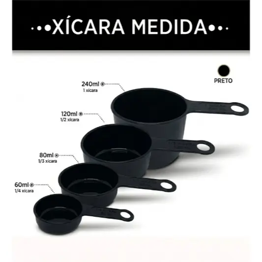 Conjunto Xicaras Medidoras Preta Com 4 Peças