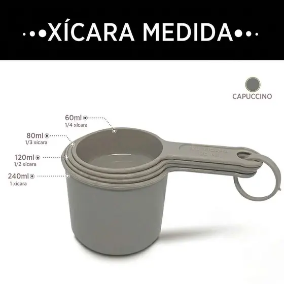 Kit 4 Xícaras Medidoras Capuccino Profissional Medidor de Receitas Cozinha Confeitaria Dosador de Xícara