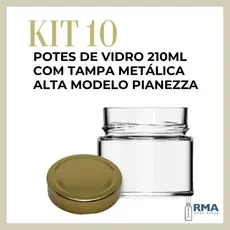 Kit 10 Potes de Vidro Pianezza 210ml para Velas Artesanais Aromaticas Geleias Doces