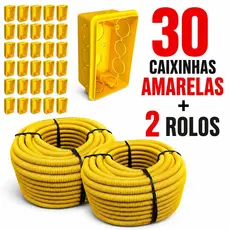 Conduíte Eletroduto Corrugado 3/4 Reforçado Flexível Amarelo Kit 2 Unidades + 30 Caixinhas de Luz Amarela 4x2