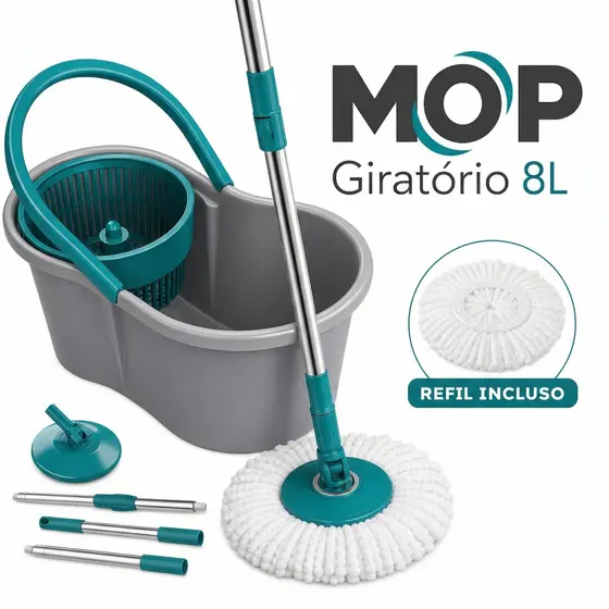 Mop Fit Giratório 8 Litros Com Cesto Plástico