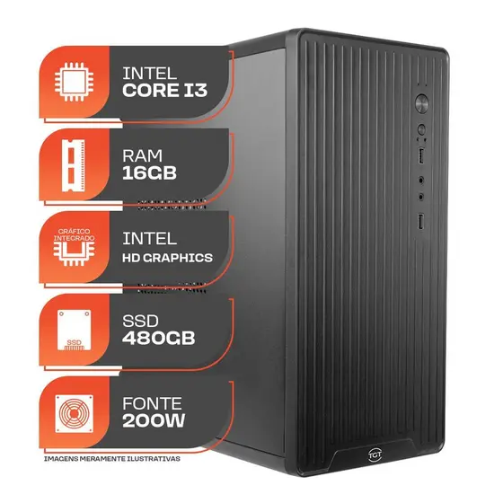 Computador Home Essential S, Intel Core I3 4ª Geração, 16GB DE RAM, SSD 480GB