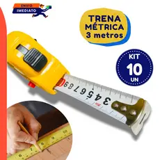 Kit 02, 05 ou 10 Unid Trena Emborrachada Profissional de Bolso 3 metros Fita Métrica Aço Trava Retrátil Flexível