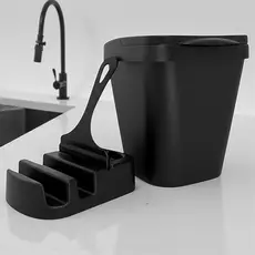Kit Organizador de Pia Elegance 3 em 1 – Lixeira 4,8L, Rodinho e Porta Detergente
