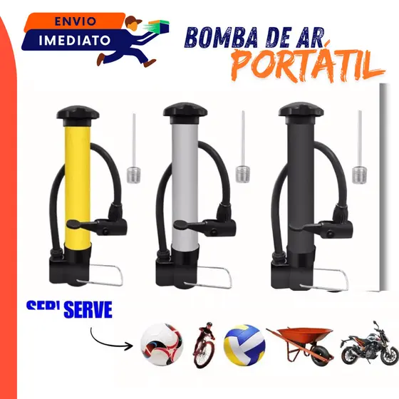 Bomba De Ar Manual Portátil 25cm Com Bico Para Infláveis E Bicicleta 1 Unidade