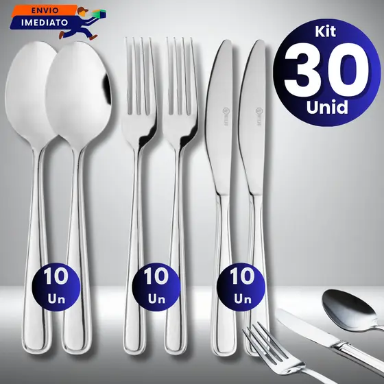 Jogo de Talheres Aço Inox Faqueiro Premium Garfo Faca Colher 9 15 30 Peças