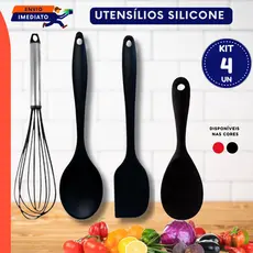 Colher Silicone ou Jogo Silicone Colheres Batedor de Ovos Espátula Pão Duro Preto ou Vermelho