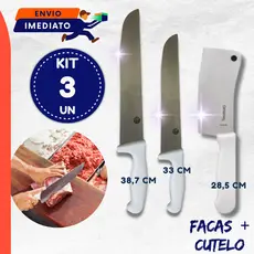 KIT 02 ou 03 Un Faca 8" 10" Chef Cutelo Açougueiro Churrasco Açougue Cozinha Inox Machadinha Premium Presente